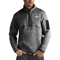 Denver Broncos Antigua Fortune Big & Tall Quarter-Zip Pullover Jacket - Heather Black Pullover