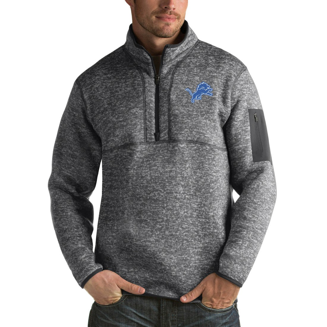 Detroit Lions Antigua Fortune Big & Tall Quarter-Zip Pullover Jacket - Charcoal Pullover