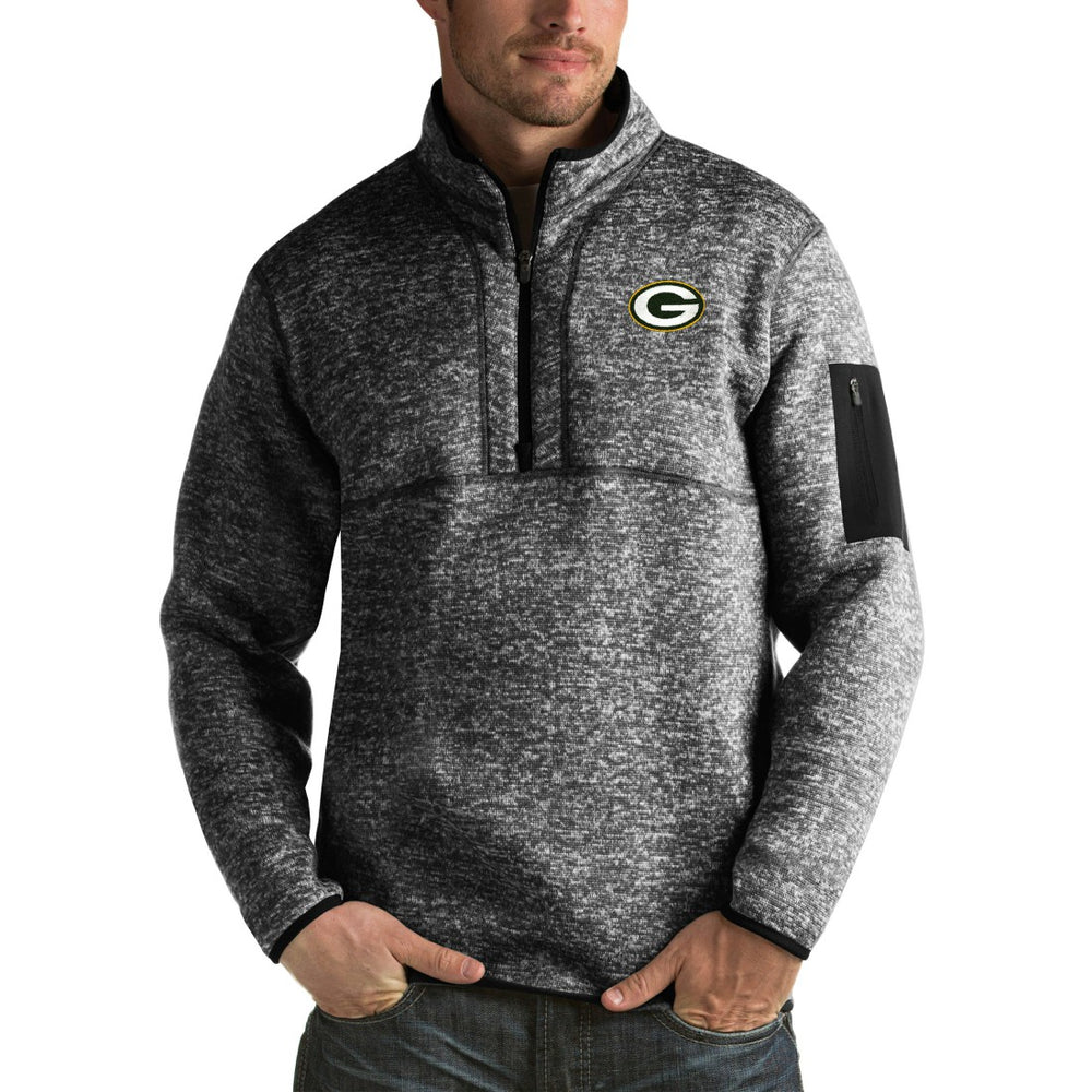 Green Bay Packers Antigua Fortune Big & Tall Quarter-Zip Pullover Jacket - Heather Black Pullover