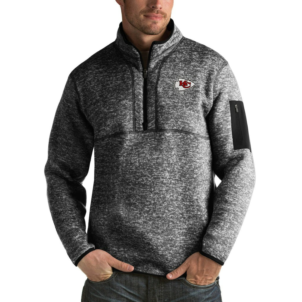 Kansas City Chiefs Antigua Fortune Big & Tall Quarter-Zip Pullover Jacket - Heather Black Pullover