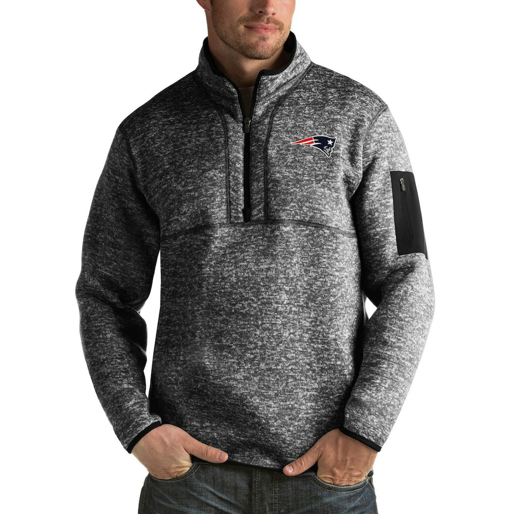 New England Patriots Antigua Fortune Big & Tall Quarter-Zip Pullover Jacket - Heather Black Pullover