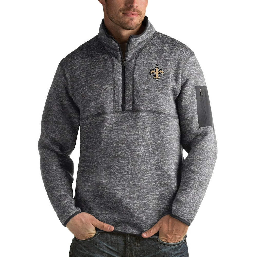 New Orleans Saints Antigua Fortune Big & Tall Quarter-Zip Pullover Jacket - Charcoal Pullover
