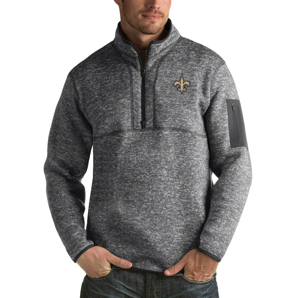 New Orleans Saints Antigua Fortune Big & Tall Quarter-Zip Pullover Jacket - Charcoal Pullover