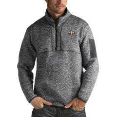 New Orleans Saints Antigua Fortune Big & Tall Quarter-Zip Pullover Jacket - Charcoal Pullover