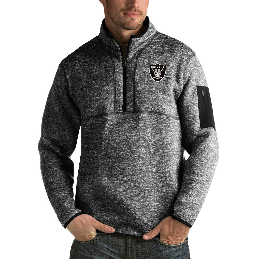 Las Vegas Raiders Antigua Fortune Big & Tall Quarter-Zip Pullover Jacket - Heather Black Pullover