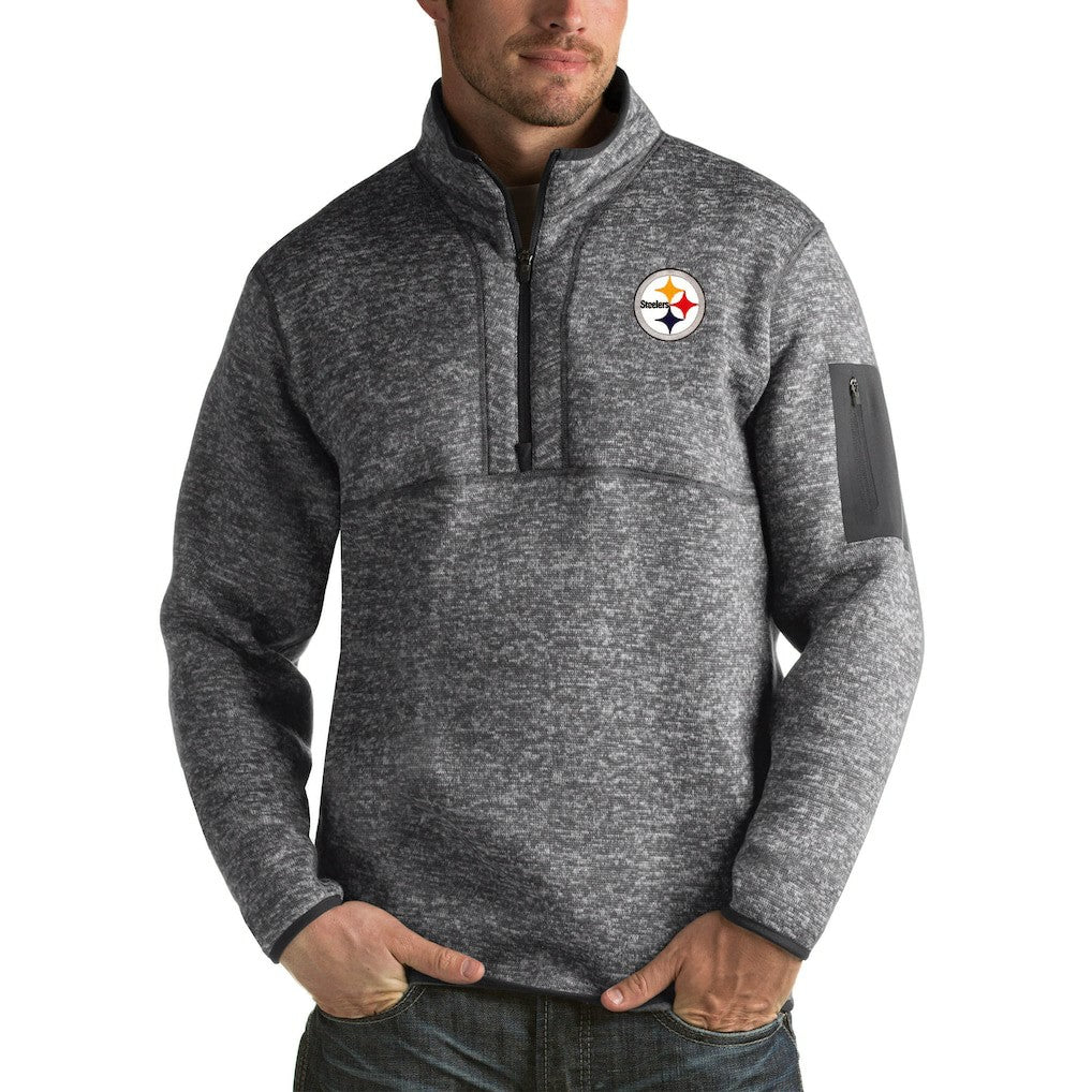 Pittsburgh Steelers Antigua Fortune Big & Tall Quarter-Zip Pullover Jacket - Heather Black Pullover