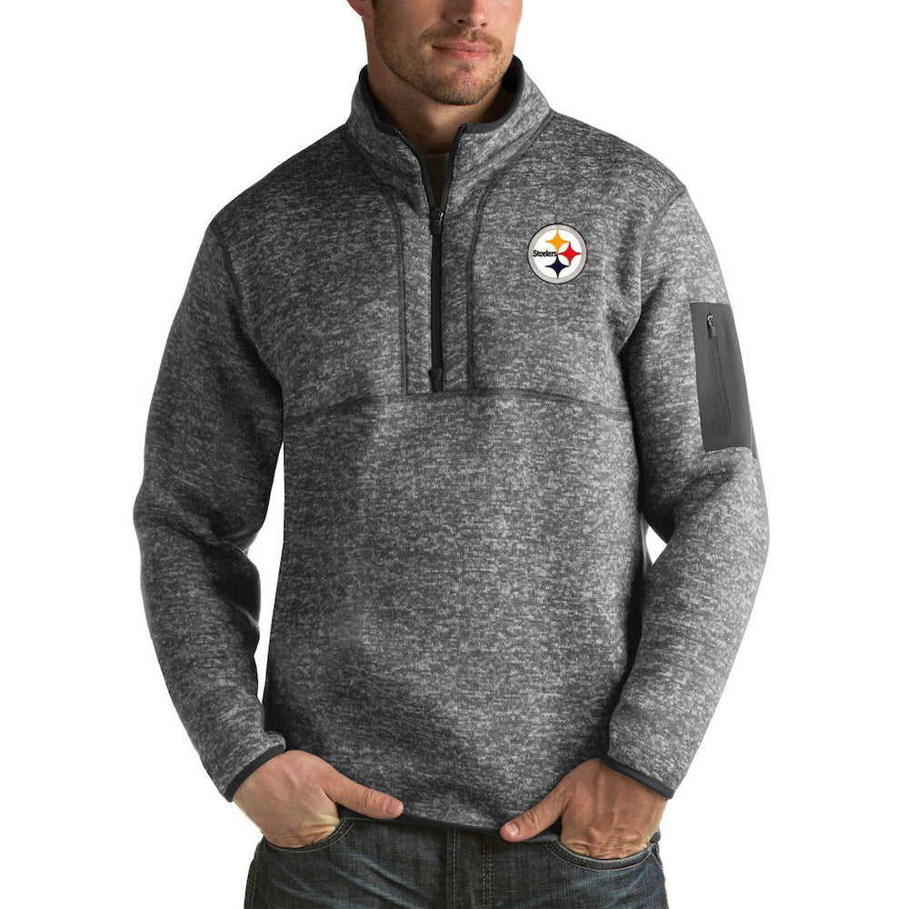 Pittsburgh Steelers Antigua Fortune Big & Tall Quarter-Zip Pullover Jacket - Heather Black Pullover