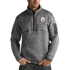 Pittsburgh Steelers Antigua Fortune Big & Tall Quarter-Zip Pullover Jacket - Heather Black Pullover