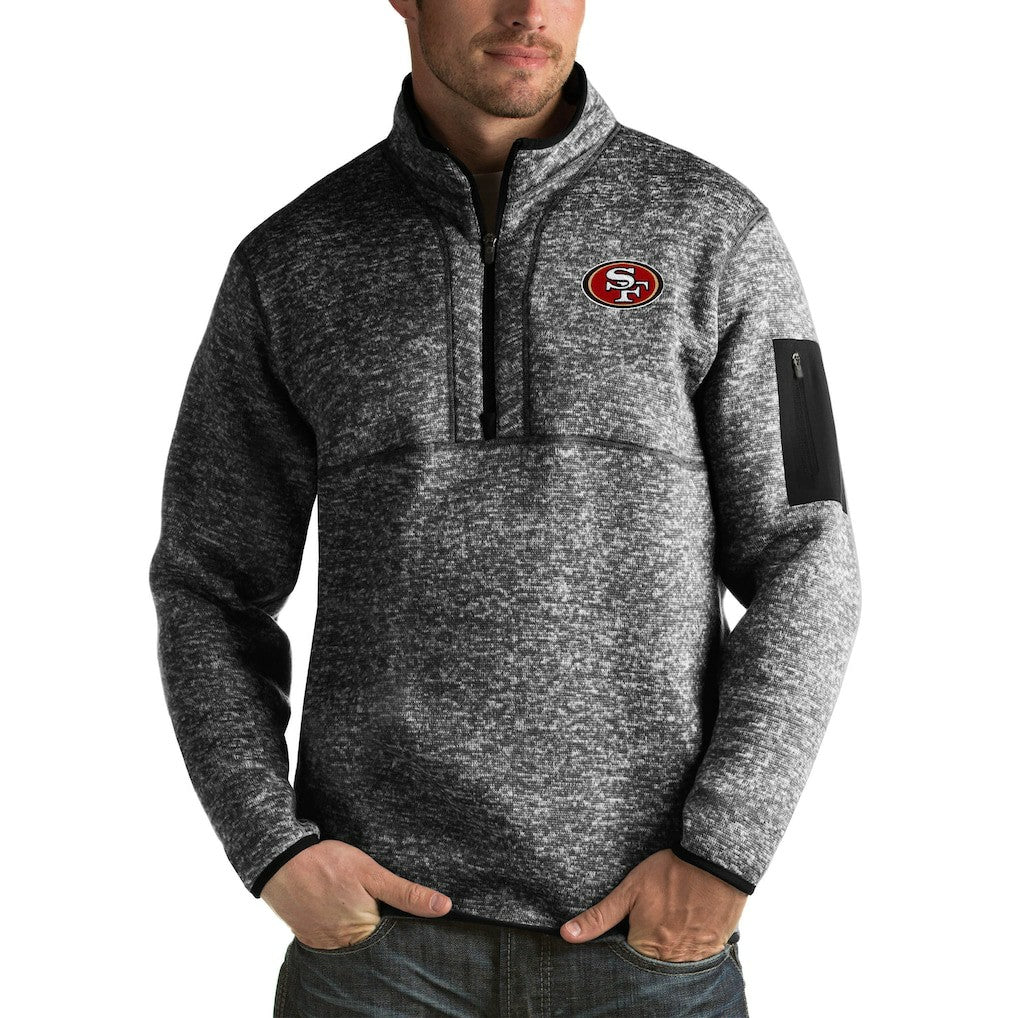 San Francisco 49ers Antigua Fortune Big & Tall Quarter-Zip Pullover Jacket - Heather Black Pullover