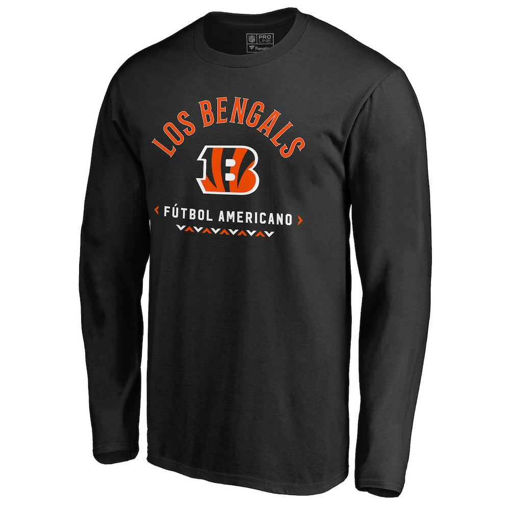 Cincinnati Bengals Futbol Americano Long Sleeve T-Shirt - Black T-shirts