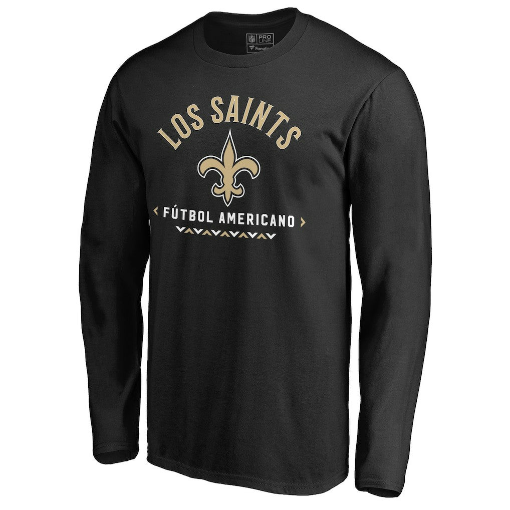 New Orleans Saints Futbol Americano Long Sleeve T-Shirt - Black T-shirts