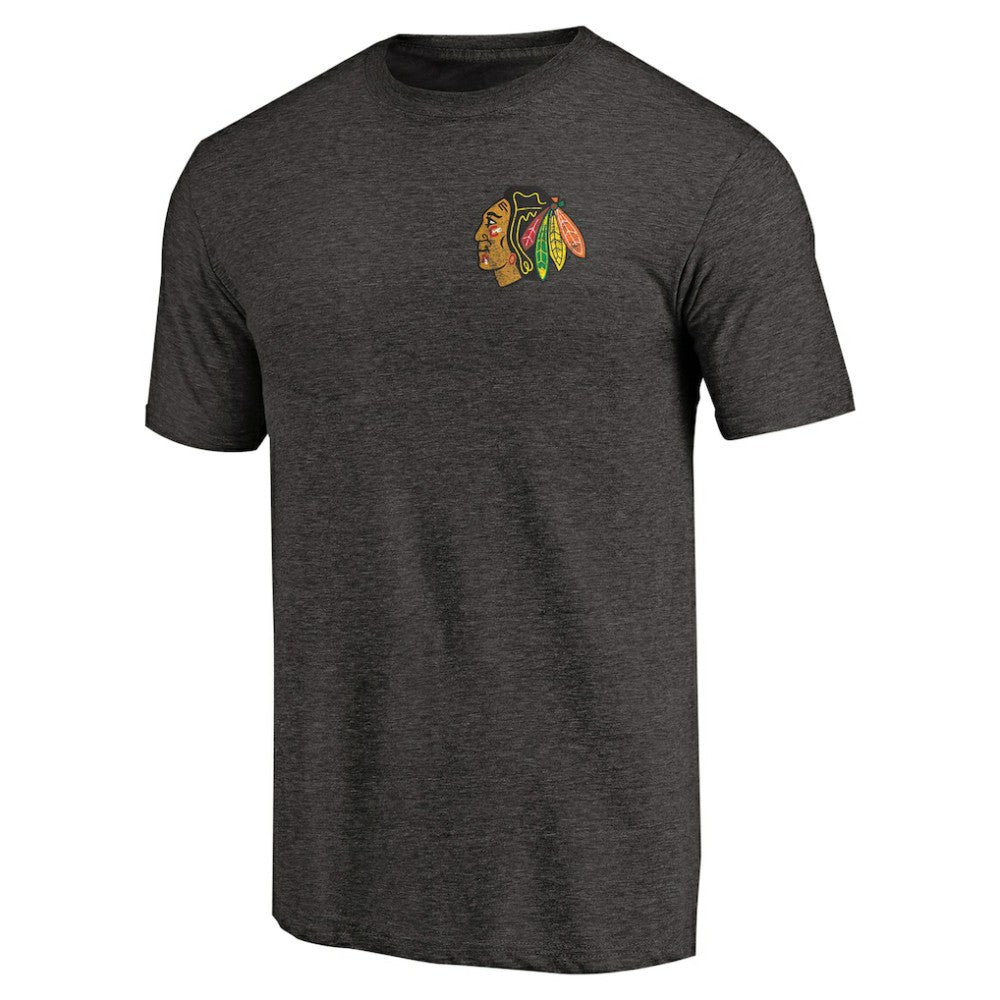 Chicago Blackhawks Primary Logo Left Chest Distressed Tri-Blend T-Shirt - Black | US 3254336