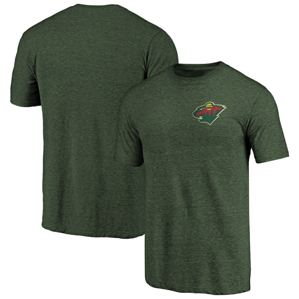 Minnesota Wild Primary Logo Left Chest Distressed Tri-Blend T-Shirt - Green | US 3254344