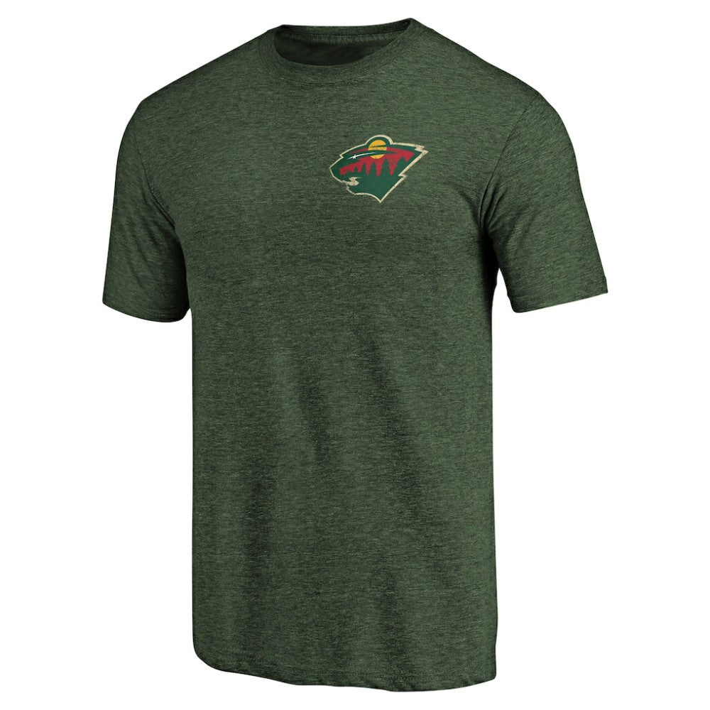 Minnesota Wild Primary Logo Left Chest Distressed Tri-Blend T-Shirt - Green | US 3254344