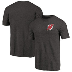 New Jersey Devils Primary Logo Left Chest Distressed Tri-Blend T-Shirt - Black | US 3254347
