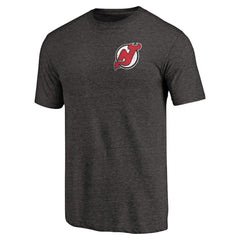 New Jersey Devils Primary Logo Left Chest Distressed Tri-Blend T-Shirt - Black | US 3254347
