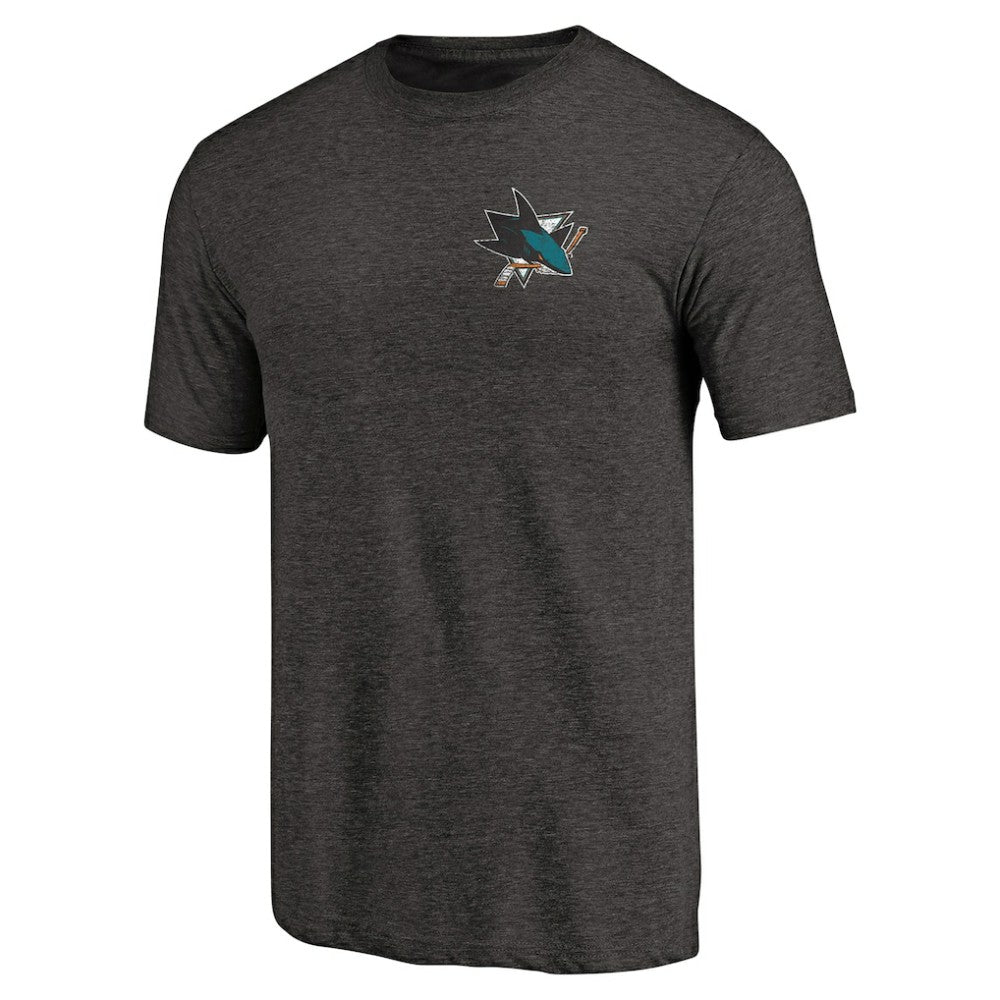 San Jose Sharks Primary Logo Left Chest Distressed Tri-Blend T-Shirt - Black | US 3254352