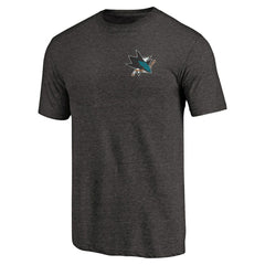 San Jose Sharks Primary Logo Left Chest Distressed Tri-Blend T-Shirt - Black | US 3254352