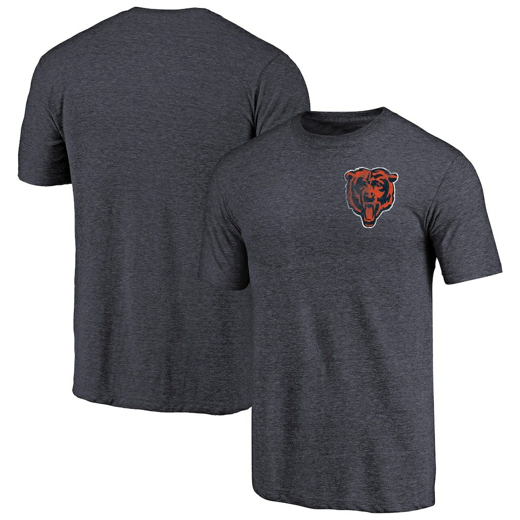 Chicago Bears Primary Logo Left Chest Distressed Tri-Blend T-Shirt - Heathered Navy T-shirts