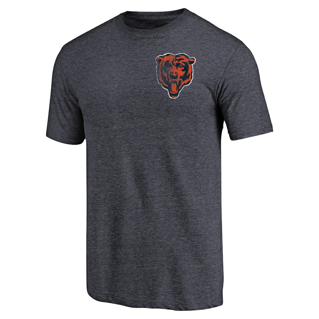 Chicago Bears Primary Logo Left Chest Distressed Tri-Blend T-Shirt - Heathered Navy T-shirts