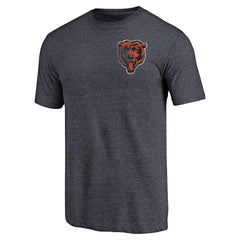 Chicago Bears Primary Logo Left Chest Distressed Tri-Blend T-Shirt - Heathered Navy T-shirts