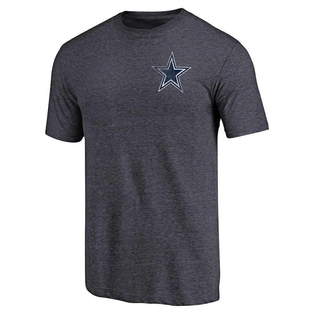 Dallas Cowboys Primary Logo Left Chest Distressed Tri-Blend T-Shirt - Heathered Navy T-shirts