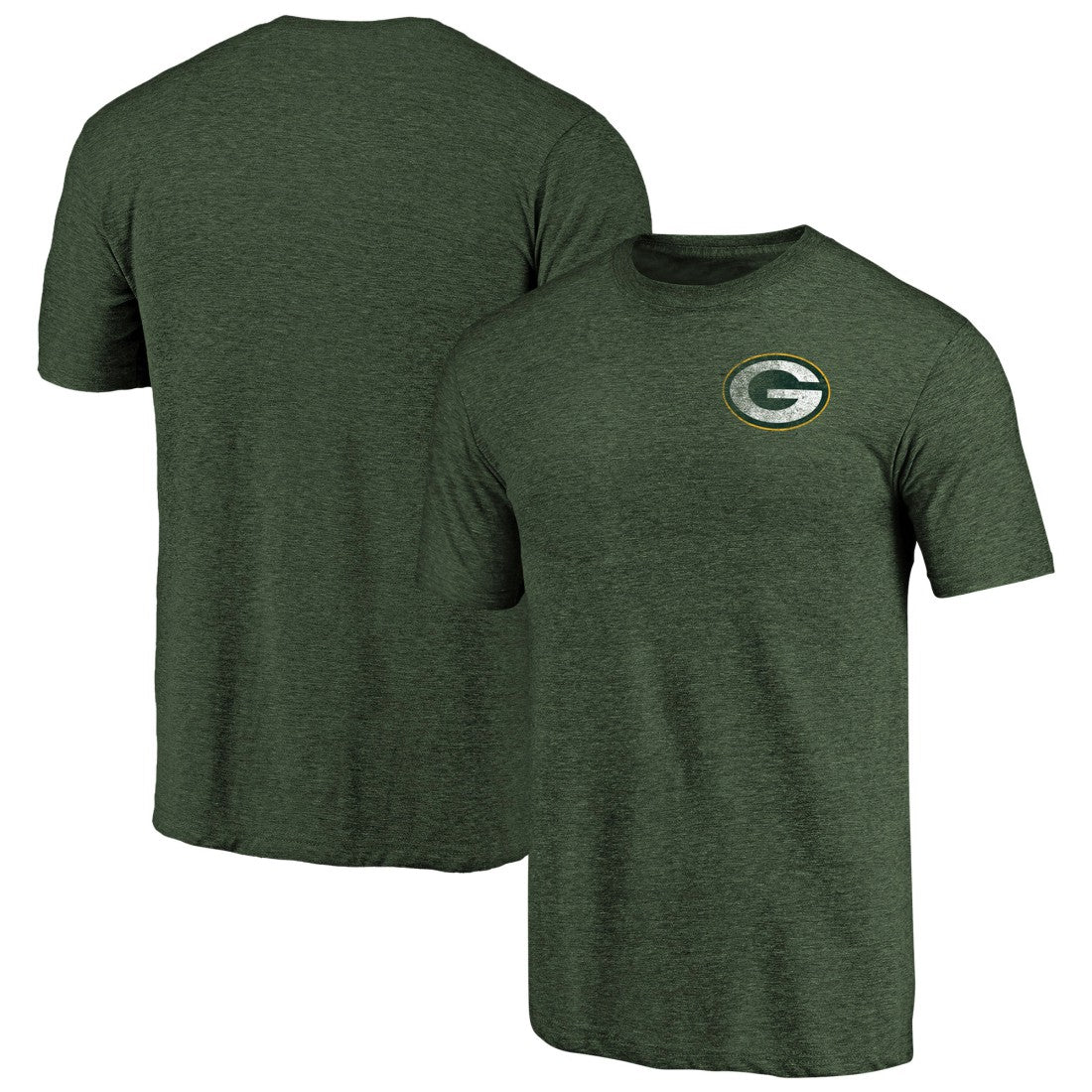Green Bay Packers Primary Logo Left Chest Distressed Tri-Blend T-Shirt - Heathered Green T-shirts