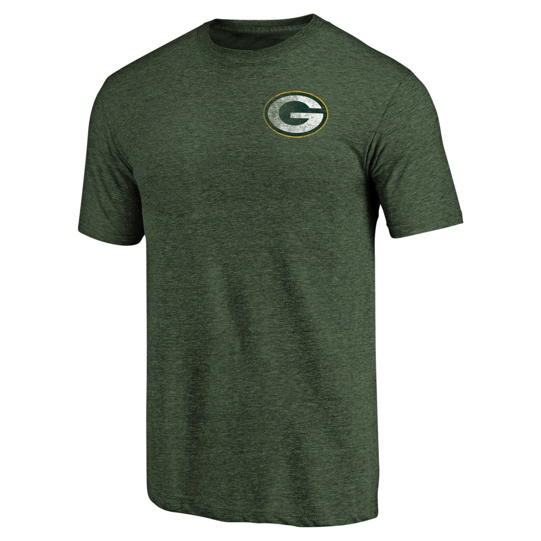 Green Bay Packers Primary Logo Left Chest Distressed Tri-Blend T-Shirt - Heathered Green T-shirts