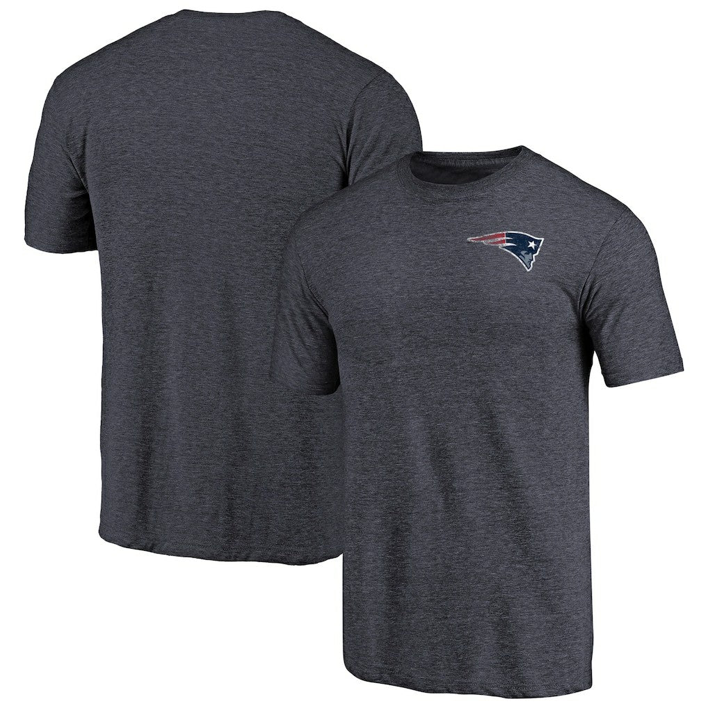 New England Patriots Primary Logo Left Chest Distressed Tri-Blend T-Shirt - Heathered Navy T-shirts