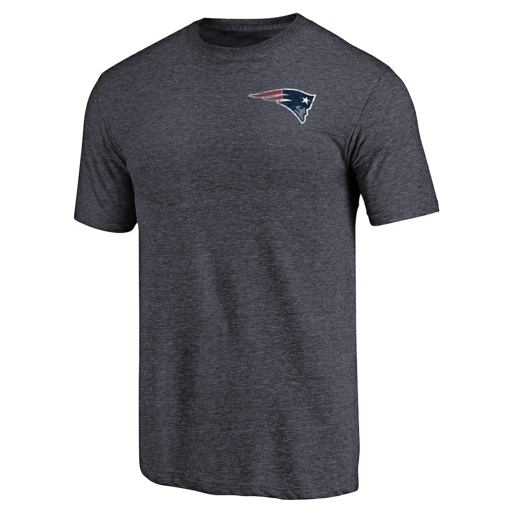 New England Patriots Primary Logo Left Chest Distressed Tri-Blend T-Shirt - Heathered Navy T-shirts