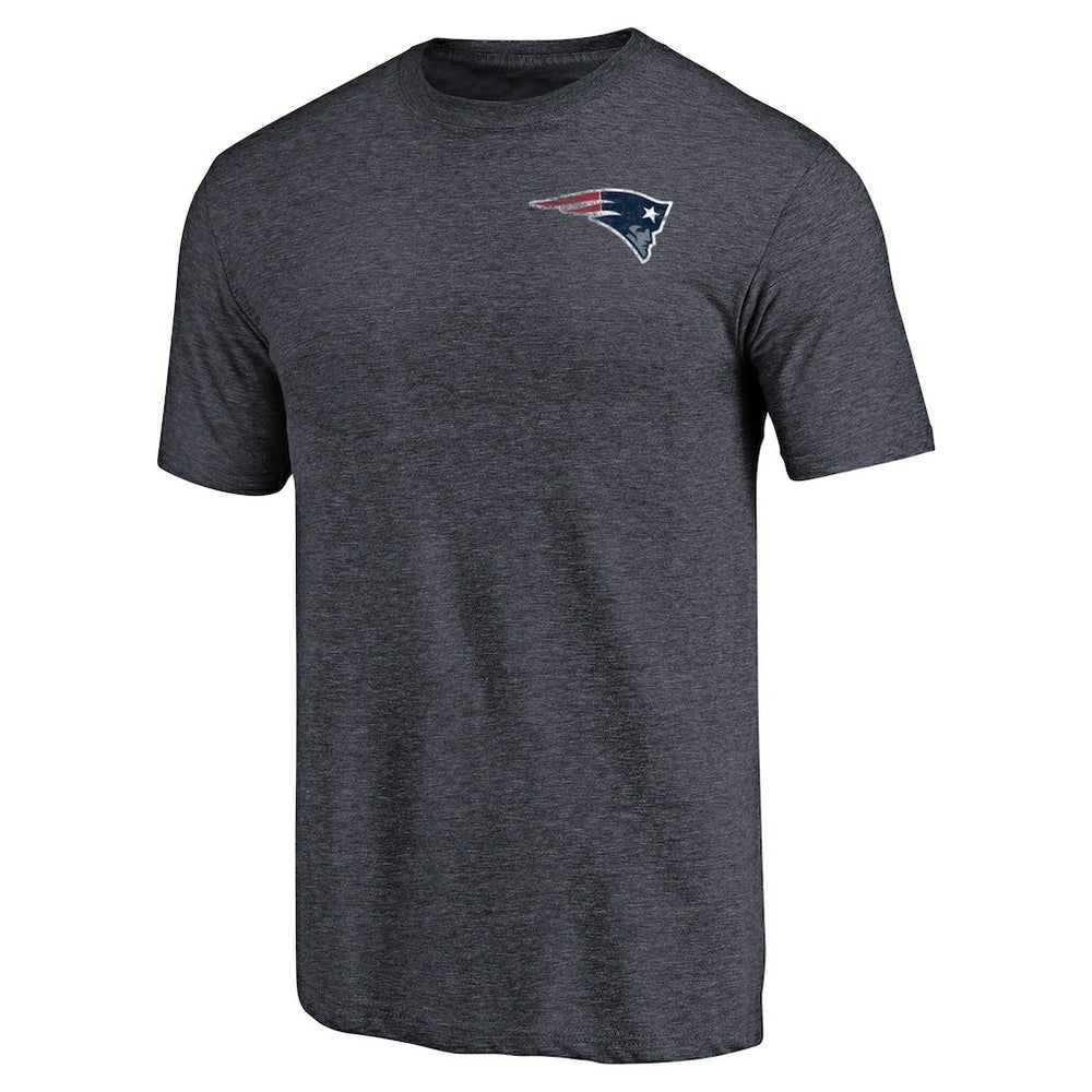 New England Patriots Primary Logo Left Chest Distressed Tri-Blend T-Shirt - Heathered Navy T-shirts