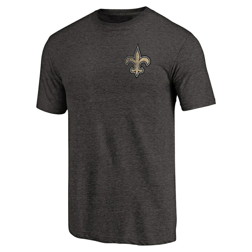 New Orleans Saints Primary Logo Left Chest Distressed Tri-Blend T-Shirt - Heathered Black T-shirts