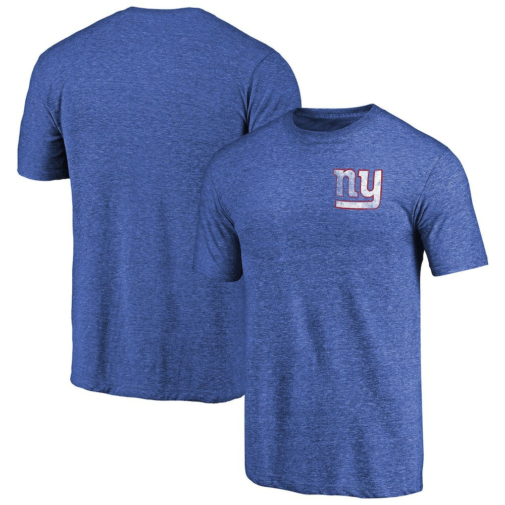 New York Giants Primary Logo Left Chest Distressed Tri-Blend T-Shirt - Heathered Royal T-shirts