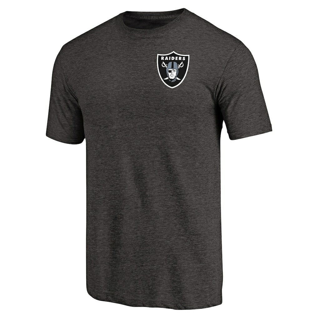 Las Vegas Raiders Primary Logo Left Chest Distressed Tri-Blend T-Shirt - Heathered Black T-shirts