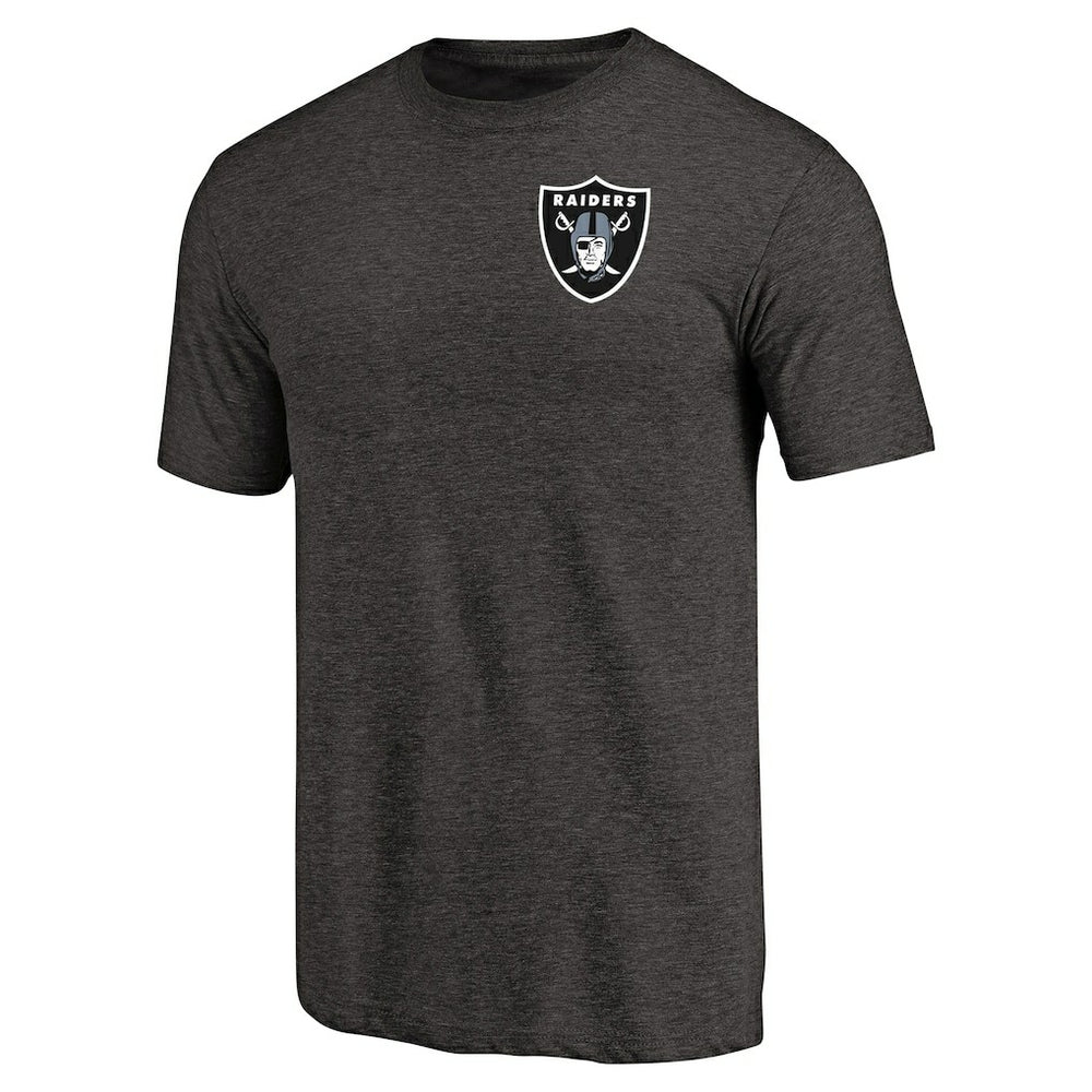 Las Vegas Raiders Primary Logo Left Chest Distressed Tri-Blend T-Shirt - Heathered Black T-shirts