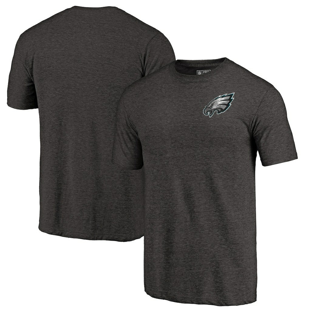 Philadelphia Eagles Primary Logo Left Chest Distressed Tri-Blend T-Shirt - Heathered Black T-shirts
