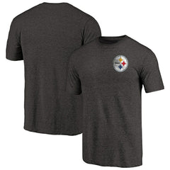 Pittsburgh Steelers Primary Logo Left Chest Distressed Tri-Blend T-Shirt - Heathered Black T-shirts