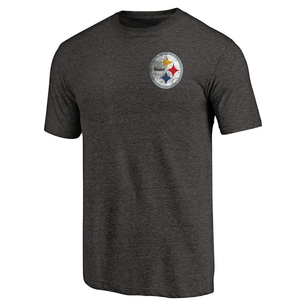 Pittsburgh Steelers Primary Logo Left Chest Distressed Tri-Blend T-Shirt - Heathered Black T-shirts