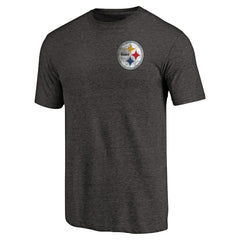 Pittsburgh Steelers Primary Logo Left Chest Distressed Tri-Blend T-Shirt - Heathered Black T-shirts