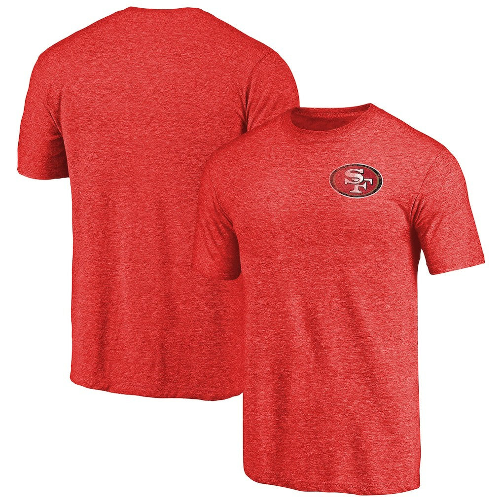 San Francisco 49ers Primary Logo Left Chest Distressed Tri-Blend T-Shirt - Heathered Scarlet T-shirts