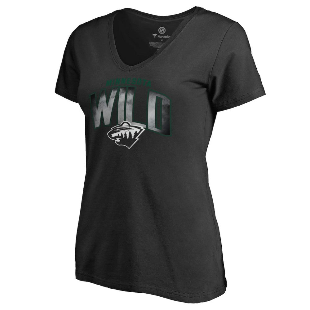 Minnesota Wild Women's Arch Smoke V-Neck T-Shirt - Black | US 3255557