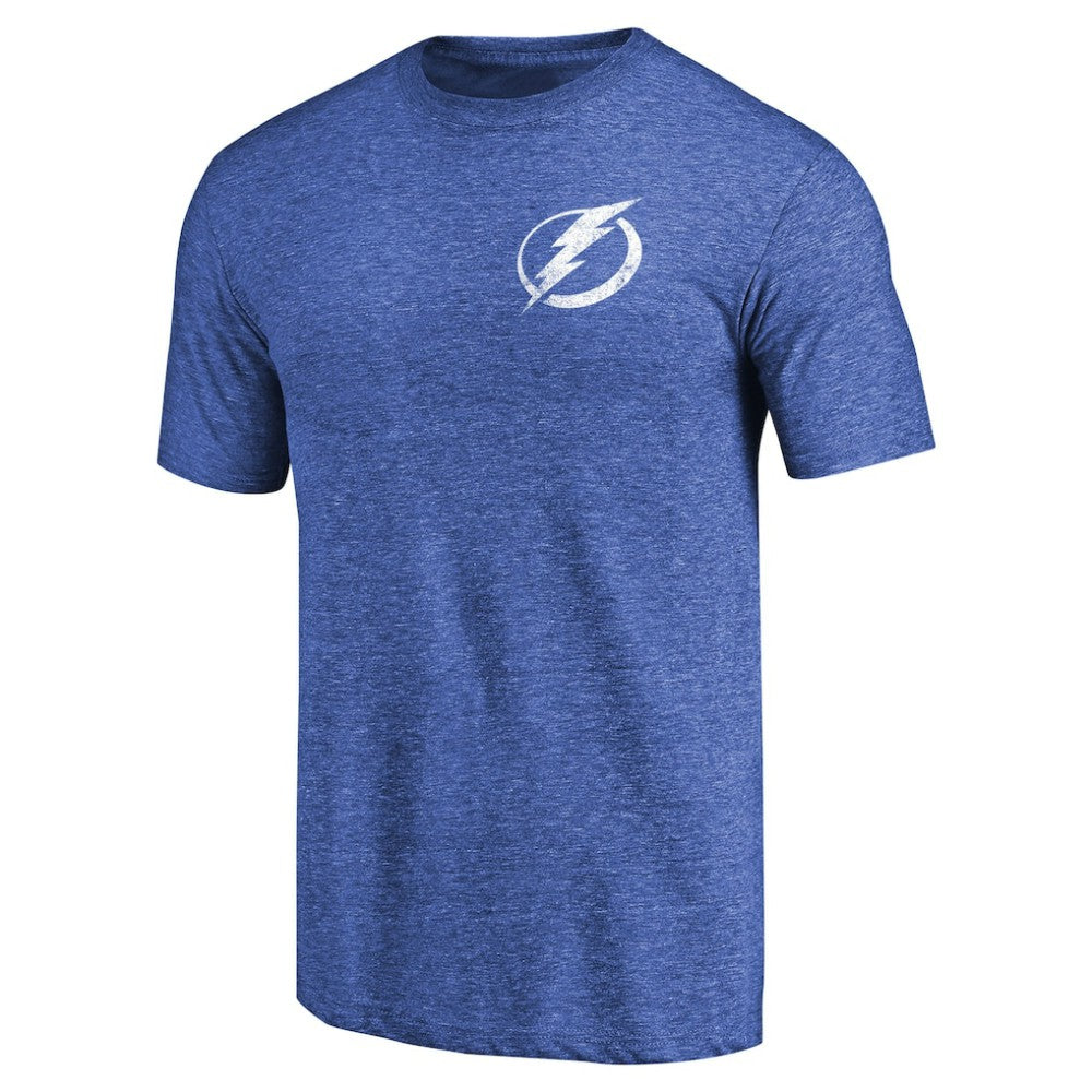 Tampa Bay Lightning Primary Logo Left Chest Distressed Tri-Blend T-Shirt - Heathered Blue | US 3272055