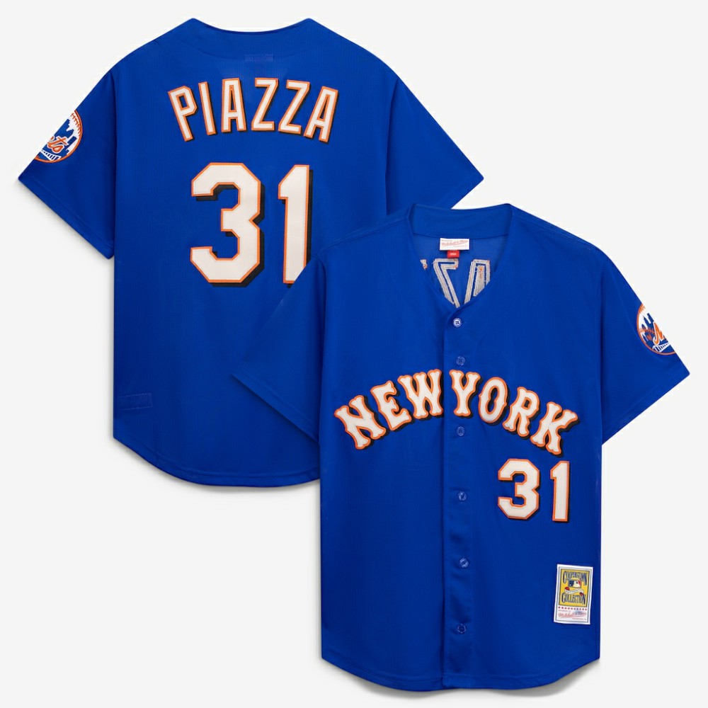 Mike Piazza New York Mets Mitchell & Ness Cooperstown Collection Mesh Batting Practice Button-Up Jersey - Royal Jerseys