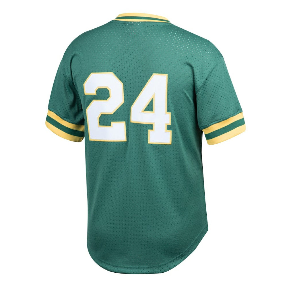 Rickey Henderson Athletics Mitchell & Ness Youth Cooperstown Collection Mesh Batting Practice Jersey - Green Jerseys
