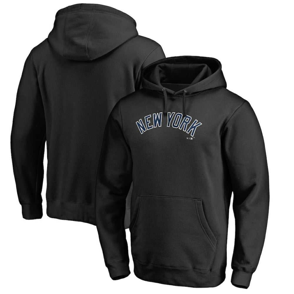 New York Yankees Official Wordmark Fitted Pullover Hoodie - Black Hoodies