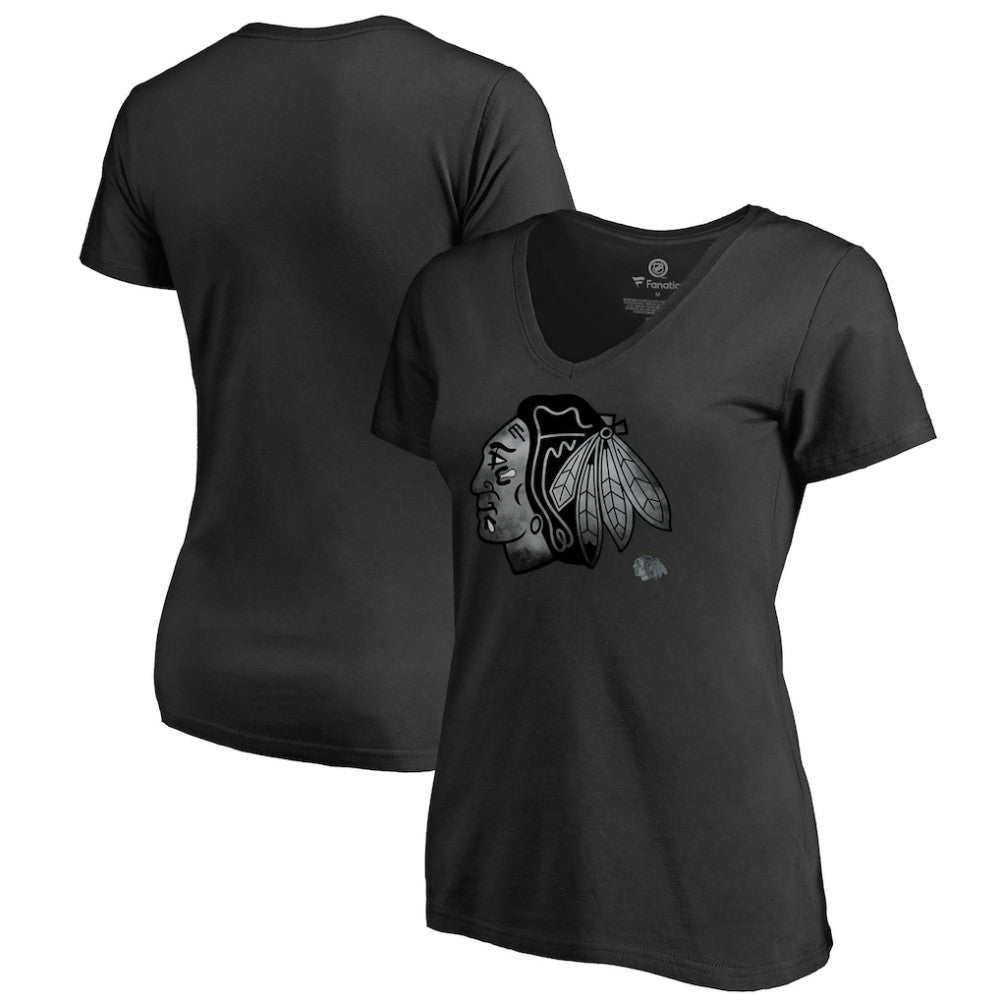 Chicago Blackhawks Women's Core Smoke V-Neck T-Shirt - Black | US 3305744