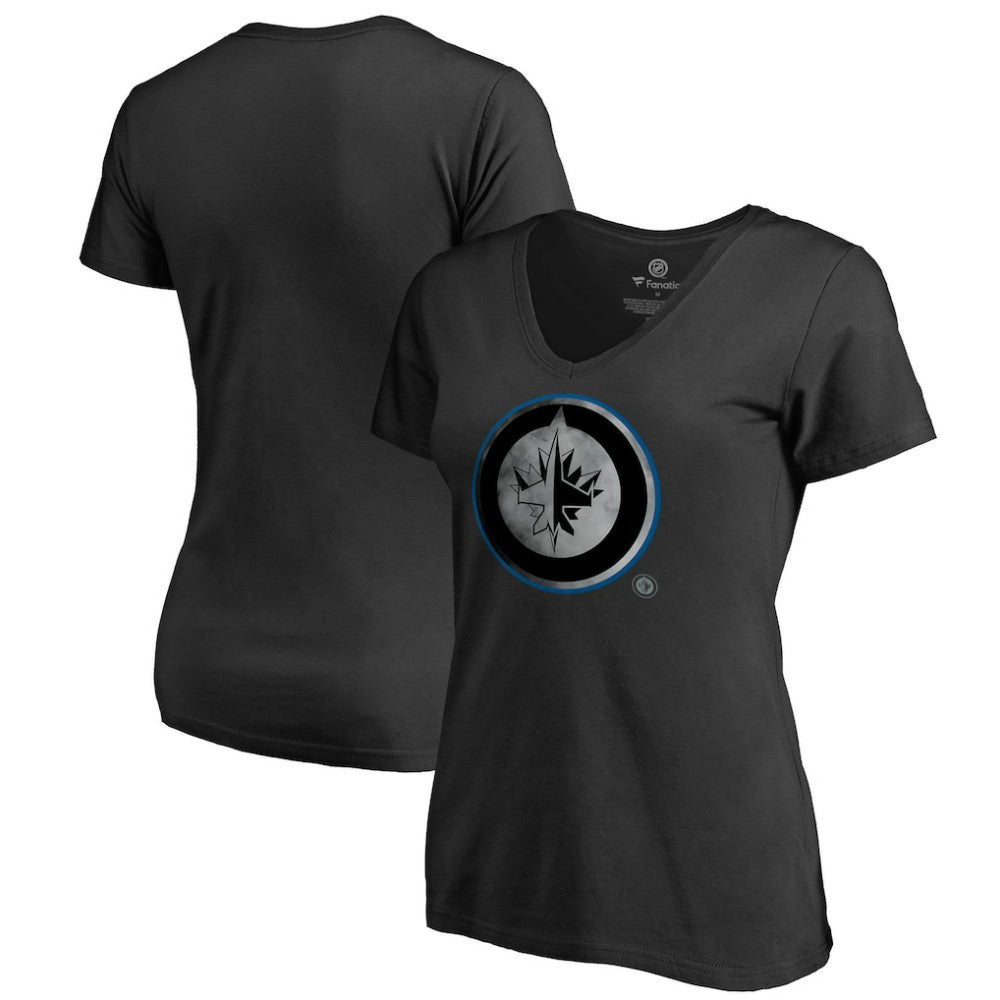 Winnipeg Jets Women's Core Smoke V-Neck T-Shirt - Black | US 3305767