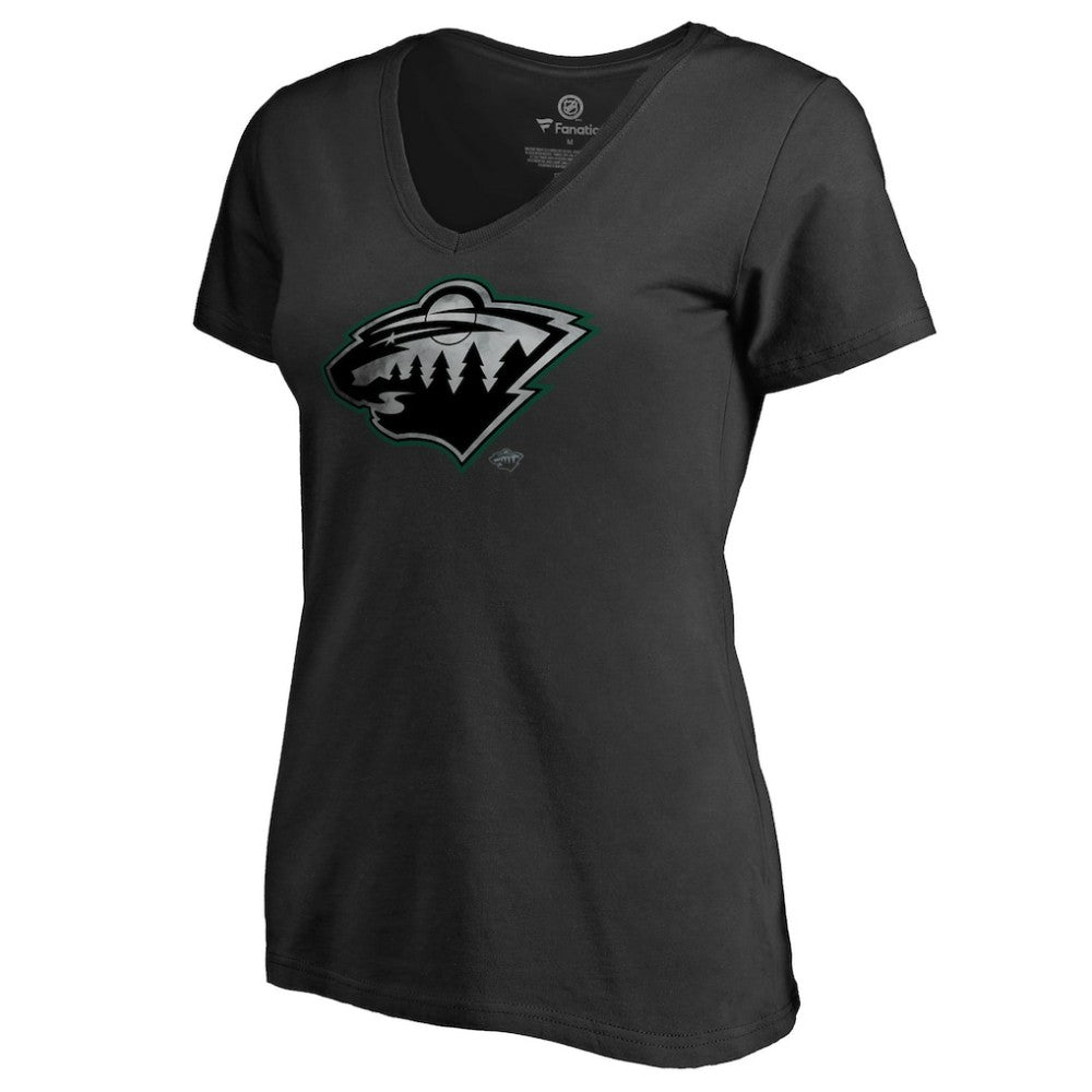 Minnesota Wild Women's Core Smoke V-Neck T-Shirt - Black | US 3307371