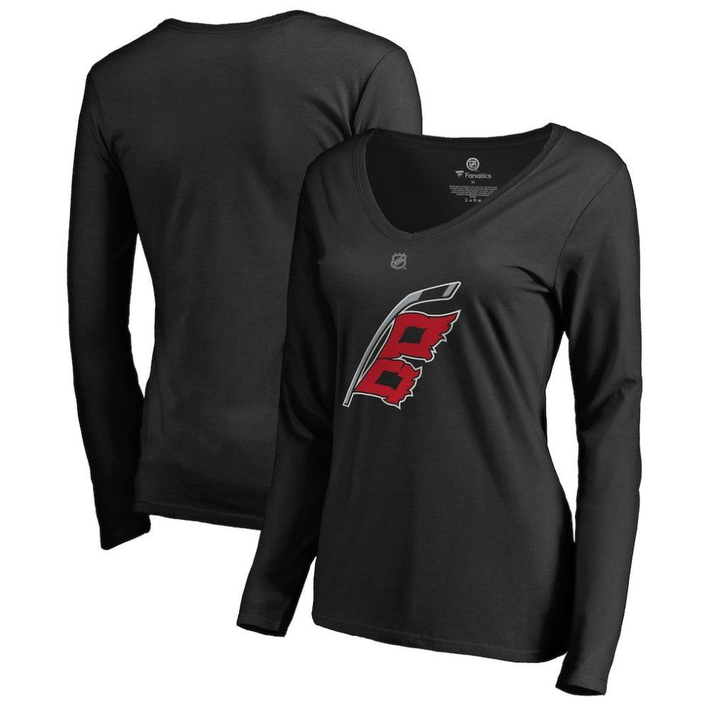 Carolina Hurricanes Women's Team Alternate Long Sleeve V-Neck T-Shirt - Black | US 3310009