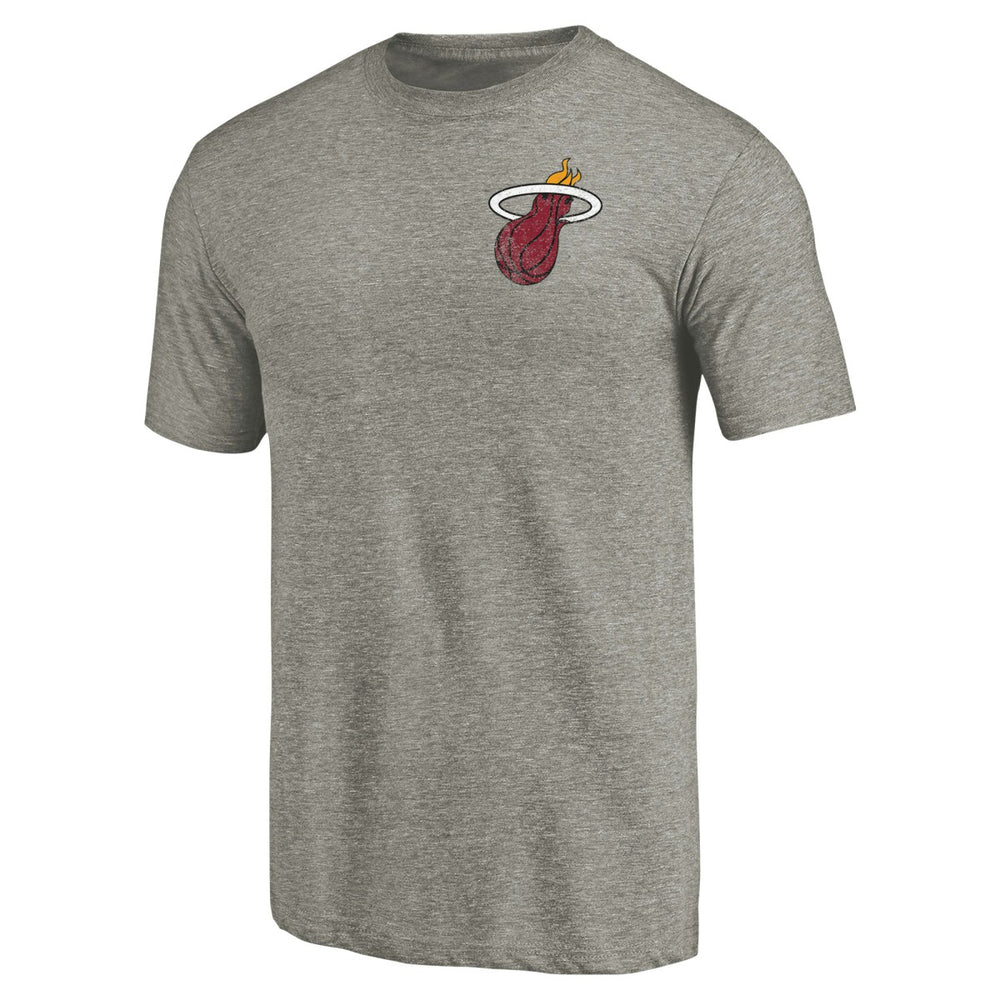 Miami Heat Primary Logo Left Chest Distressed Tri-Blend T-Shirt Gray